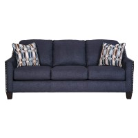 Benjara Contemporary Fabric Upholstered Queen Sofa Sleeper With Nailhead Trim, Blue