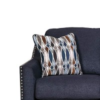 Benjara Contemporary Fabric Upholstered Queen Sofa Sleeper With Nailhead Trim, Blue