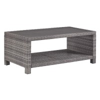 Benjara Bm213374 Wicker Woven Aluminum Frame Cocktail Table With Open Shelf, Gray