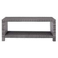 Benjara Bm213374 Wicker Woven Aluminum Frame Cocktail Table With Open Shelf, Gray