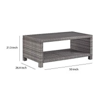 Benjara Bm213374 Wicker Woven Aluminum Frame Cocktail Table With Open Shelf, Gray