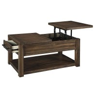 Benjara Rectangular Split And Lift Top Wooden Cocktail Table With Open Shelf, Brown