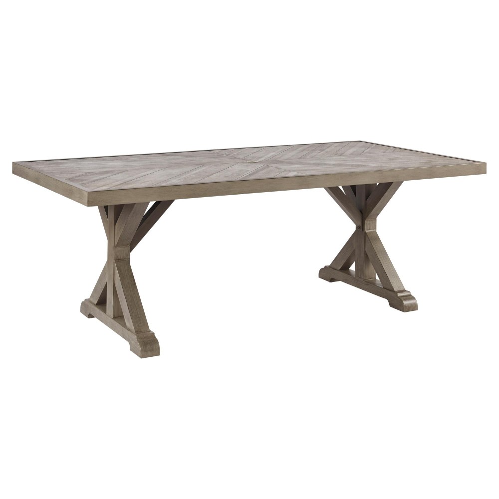 Rectangular Aluminum Frame Outdoor Dining Table With X Shaped Legs, Beige