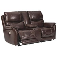 Benjara Leatherette Power Recliner Loveseat With Storage Console, Brown