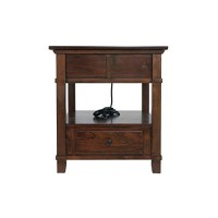 Benjara 1 Drawer Lift Top End Table With Open Bottom Shelf And Power Hub, Brown