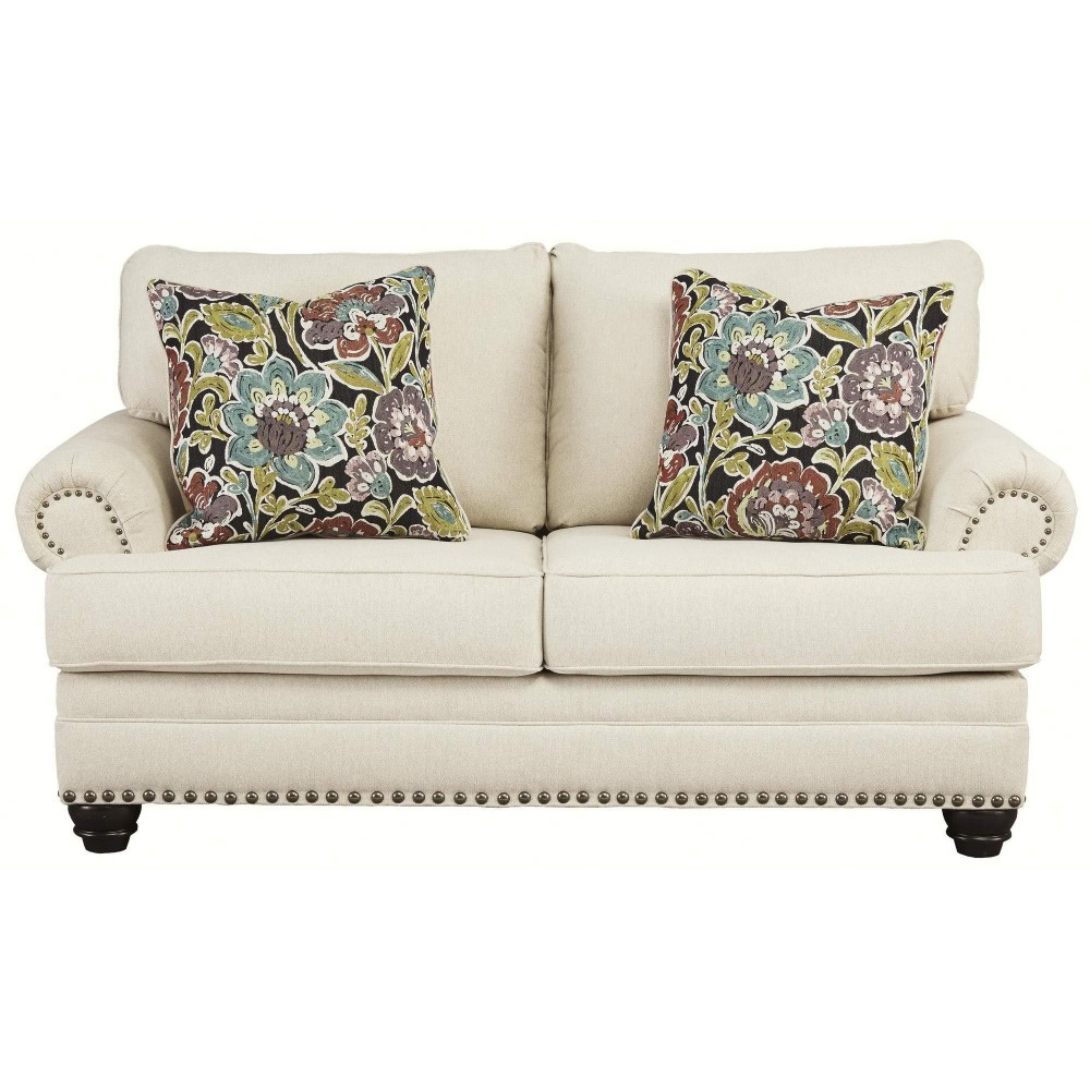 Benjara Nailhead Trim Fabric Upholstered Loveseat With Rolled Arms, Cream