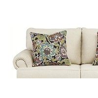 Benjara Nailhead Trim Fabric Upholstered Loveseat With Rolled Arms, Cream