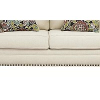 Benjara Nailhead Trim Fabric Upholstered Loveseat With Rolled Arms, Cream