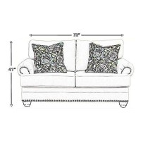 Benjara Nailhead Trim Fabric Upholstered Loveseat With Rolled Arms, Cream