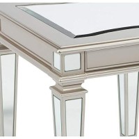 Benjara Wooden End Table With Mirror Top And Tapered Legs, Gold And Silver