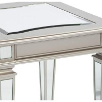 Benjara Wooden End Table With Mirror Top And Tapered Legs, Gold And Silver