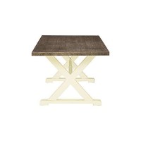 Benjara Bm213303 Wood Like Aluminum Frame Dining Table With X Legs, Brown And White