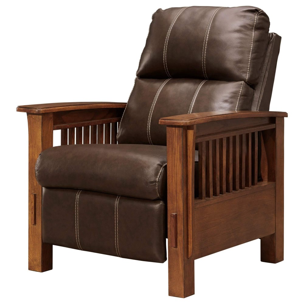 Benjara Leatherette High Leg Recliner With Wooden Frame And Track Armrests, Brown