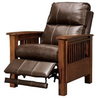 Benjara Leatherette High Leg Recliner With Wooden Frame And Track Armrests, Brown