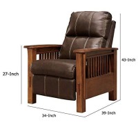 Benjara Leatherette High Leg Recliner With Wooden Frame And Track Armrests, Brown