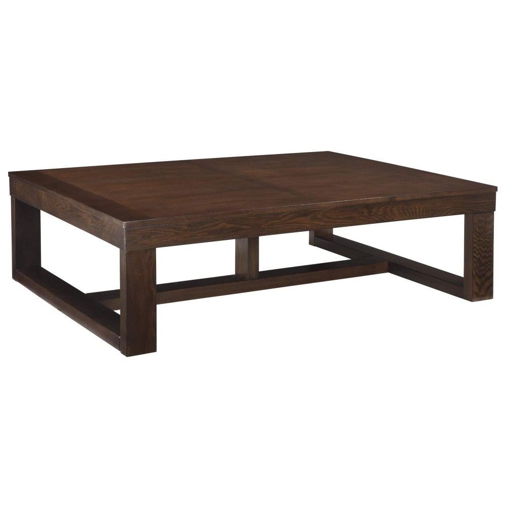 Benjara Grained Wooden Frame Cocktail Table With Trestle Base, Brown