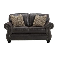 Benjara Nailhead Trim Leatherette Loveseat With Rolled Armrests, Brown