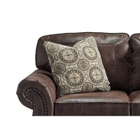 Benjara Nailhead Trim Leatherette Loveseat With Rolled Armrests, Brown