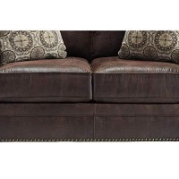 Benjara Nailhead Trim Leatherette Loveseat With Rolled Armrests, Brown