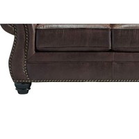 Benjara Nailhead Trim Leatherette Loveseat With Rolled Armrests, Brown