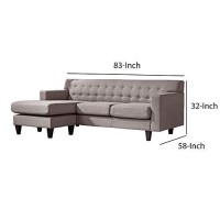 Benjara Button Tufted Fabric Upholstered Sofa With Ottoman And Track Arms, Gray