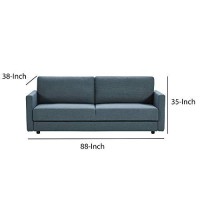 Benjara Fabric Upholstered Sofa Bed With Storage And Metal Legs, Blue