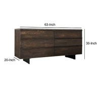 Benjara Wooden Frame Dresser With 6 Drawers With Metal Legs, Brown