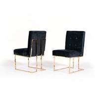 Benjara Button Tufted Dining Chair With Cantilever Base, Set Of 2, Black, Gold