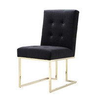 Benjara Button Tufted Dining Chair With Cantilever Base, Set Of 2, Black, Gold