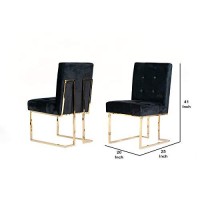 Benjara Button Tufted Dining Chair With Cantilever Base, Set Of 2, Black, Gold