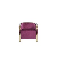 Benjara Fabric Upholstered Lounge Chair With Twisted Metal Trim, Purple And Gold