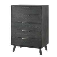 Benjara 5 Drawer Wooden Chest With Metal Bar Handles And Tapered Legs, Gray