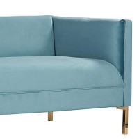 Benjara Velvet Upholstered Wooden Frame Sofa with Tufted Side Panel, Blue