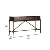 Benjara 2 Storage Drawer Console Table With Antique Metal Pulls, Brown