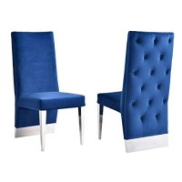 Benjara Leatherette Upholstered Dining Chair With Button Tufted Back, Set Of 2, Blue