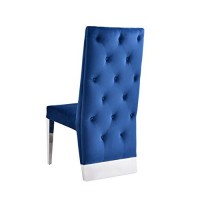 Benjara Leatherette Upholstered Dining Chair With Button Tufted Back, Set Of 2, Blue