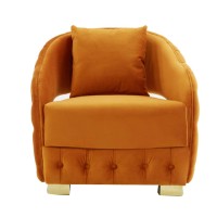 Benjara Fabric Upholstered Lounge Chair With Button Tufted Front And Back, Orange