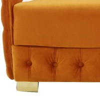 Benjara Fabric Upholstered Lounge Chair With Button Tufted Front And Back, Orange