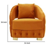 Benjara Fabric Upholstered Lounge Chair With Button Tufted Front And Back, Orange