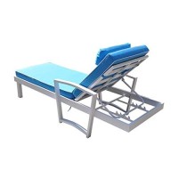 Benjara Bm210535 Fabric Upholstered Metal Frame Sun Bed With End Table, Blue And White