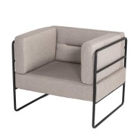 Benjara Fabric Upholstered Lounge Chair With Tubular Metal Frame, Gray And Black