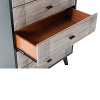 Benjara Wooden Chest With 5 Drawers And Metal Bar Handles, Gray And Black