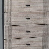 Benjara Wooden Chest With 5 Drawers And Metal Bar Handles, Gray And Black