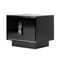 Benjara 2 Drawer Wooden Nightstand With Textured Details And Metal Accents, Black