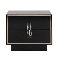 Benjara 2 Drawer Wooden Nightstand With Textured Details And Metal Accents, Black