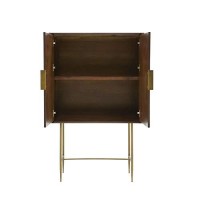 Benjara 2 Door Wooden Chest With Single Shelf And Metal Base, Brown And Brass