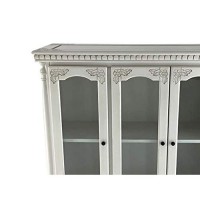 Benjara Traditional Wood And Glass Accent Cabinet With Carved Details, White
