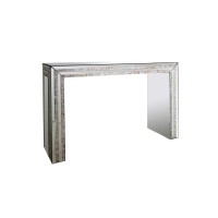 Benjara Mirrored Top And Sides Console Table With Shell Inlay, Silver