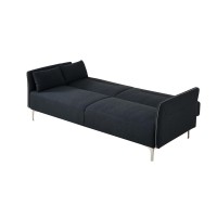 Benjara Polyester Upholstered Sofa Bed With Zipper Accents And Metal Legs, Gray