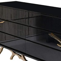 Benjara 6 Drawer Wooden Dresser With Metal Legs And Accents, Black And Gold